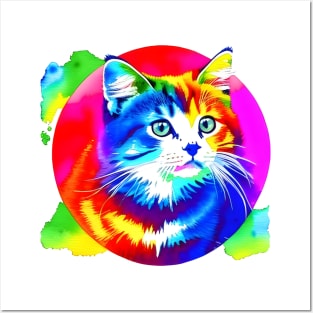 Colorful Rainbow Cats Digital Portrait (MD23Ar007) Posters and Art